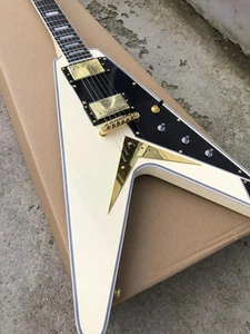 Guitarra Eléctrica V Personalizada de Fábrica Blanco Sólido Alto Brillo Dorado Piezas - Imagen 1 de 5