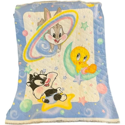 Baby Looney Tunes Space Neighbors Crib Blanket Quilt Comforter Tweety Bug 46x33” - Image 1 of 4