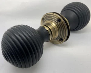 Seven Pair Brass Beehive Door Knob Handle Hard ebonised ebony Mortice - Picture 1 of 3