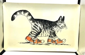 Vintage Kliban Katze mit orangefarbenen Schuhen Kunststoff Barware Serviertablett - Bild 1 von 5