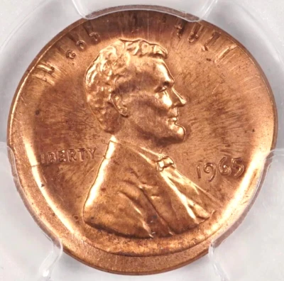 1965 1c HUGE Broadstruck Out of Collar - Rare Mint Error Coin PCGS MS64RD  - Image 1 of 3
