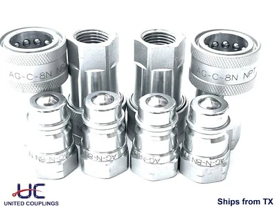 UNITED COUPLINGS 1/2 Hydraulic Coupler/Coupling | Ball Type | Agriculture ISO 5675 NPT | 4 Sets