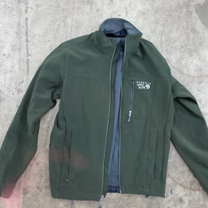 Mountain Hardware Soft Shell Jacket Mens m Green Fleece Lined Full Zip Hiking - Picture 1 of 10