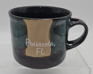 Taza sopa de café Pensacola Florida cerámica PCF recuerdo 32 oz marrón turquesa - Imagen 1 de 7