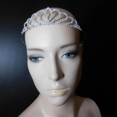 Cerchietto Corona Regina Metallo Colore Argento Diamante Costume Festa N8273 - Immagine 1 di 4