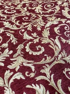 Crimson leaf Damask Chenille 54" Wide upholstery furniture Fabric drapery - Picture 1 of 1