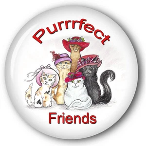 PURSE MIRROR ORGANZA BAG PURRRFECT FRIENDS CAT HAND DRAWING LADIES OF SOCIETY - Picture 1 of 3