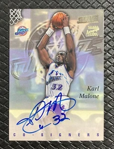 KARL MALONE JOHN STARKS 1997-98 Topps Stadium Club Co-Signers Dual Auto Jazz NY - Picture 1 of 2