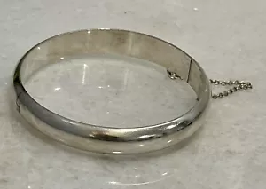 Sterlingsilber 925 Breitarmreif Armband mit Sicherheitskette 7,5"" 10 mm D23 - Bild 1 von 6