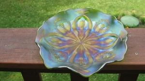 Four Flowers Variant Green Carnival Glass Bowl Brockwitz !!! - Picture 1 of 5