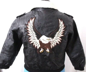 Milan Leather Sherpa Zip wool Flight Eagle Bomber Jacket Coat Youth 10/M - Picture 1 of 6