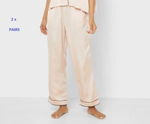 TOPSHOP 2 x Pairs Blush Pink Textured Satin Wide Leg Pyjama Bottoms PJ Trousers - Picture 1 of 4