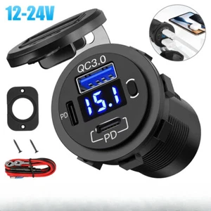 Dual PD 3.0 USB & QC Type-C Fast Car Charger Socket Adapter Power Outlet 12v 24V - Picture 1 of 11