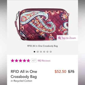 Vera Bradley RFID All in One Crossbody Bag Wallet in Classic Paisley Purple - Picture 1 of 11