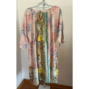 Johnny Was Patchwork Peasant Mixed Print Silk Shirt Sheer Dress S/M - Picture 1 of 7