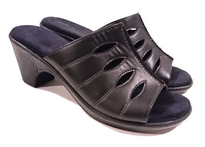 Croft & Barrow Aliana 滑动露趾懒人鞋跟凉鞋,黑色 9.5 M 素食 — 第 1/4 张图片