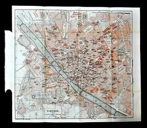 1883 Geotopographische Karte FLORENZ STADT UND UMGEBUNG.Wagner & Debes.Baedeker. - Bild 1 von 2