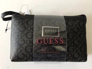 WOMEN'S SET OF 2 GUESS RHODES TRAVEL LOGO BLACK COAL/COSMETIC/ZIPPER POUCHES NWT - Picture 1 of 14