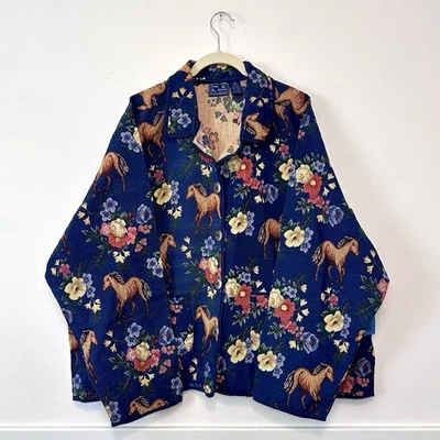 NWT Vtg 90s Jane Ashley Womens 3X Wild Horses Southwest Floral Tapestry Jacket - Image 1 of 4