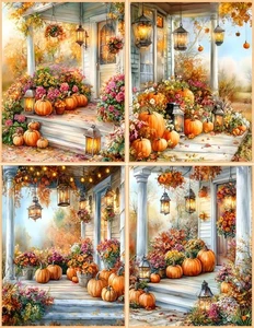 8 Fall Autumn Teddy Bear Pumpkin umbrella leaves glossy blank fold out Note Card - Picture 1 of 4