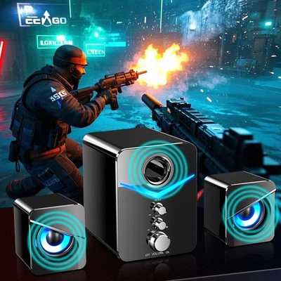 PC Lautsprecher Bluetooth Boxen mit Subwoofer für Laptop Computer Bass USB AUX . - Bild 1 von 4