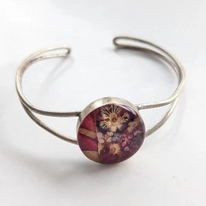 Bracciale Cabochon Vintage Estate Alpaca Argento Pressato Fiore Acrilico - Foto 1 di 5