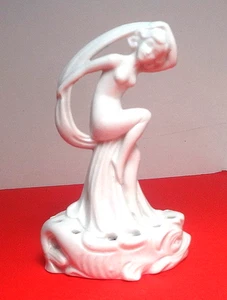 ART DECO era GERMANY small FLOWER ARRANGER draped GIRL ON KOI -4 1/4" REMARKABLE - Picture 1 of 15