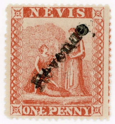 (I.B) Nevis (St Kitts) Ingresos: sello de impuestos 1d (1876) Foto 1 de 1