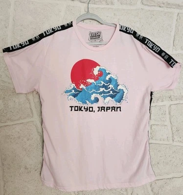 Fresh Laundry Wave Sun Tokio Japón Camiseta Color Rosa Hombre Talla XL Mezcla Algodón Foto 1 de 4