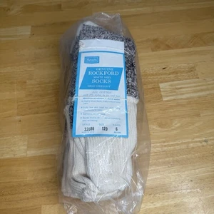 VTG New Socks Rockford White Heel Brown Cream NIP Set 6 Sealed USA sz 12D Read - Picture 1 of 17