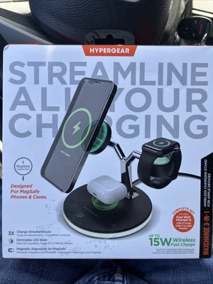 HyperGear MaxCharge 三合一无线充电支架 适用于苹果设备 全新带盒 — 第 1/4 张图片