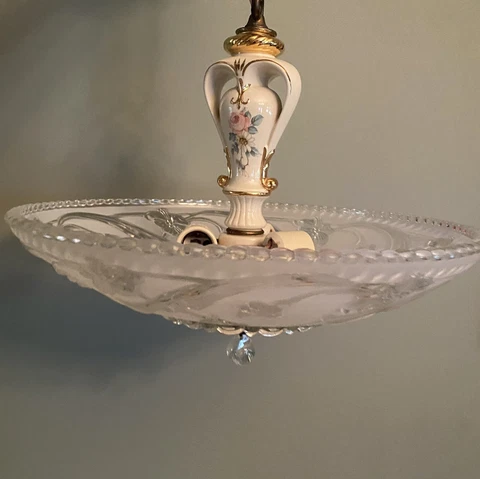 Vintage Antique Cabbage Rose Glass Chandelier Cover