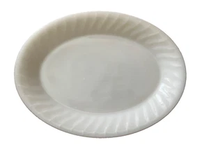 Fire King Oven Ware Off White/Cream Swirl Ribbed Glass Vintage 12X9 Oval Platter - Picture 1 of 5