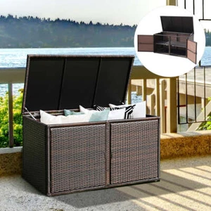NNECW 0.33m Patio Rattan Storage Container Box with Shelf -Brown - Picture 1 of 11