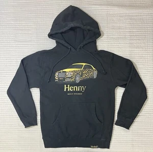 Henny Guilty Pleasure Rolls Royce Gold Foil Print Black Hoodie Sweater Mens Sz S - Picture 1 of 11