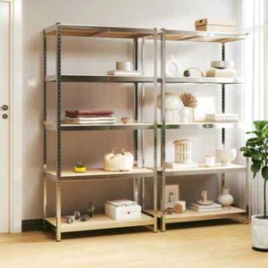 NNEVL 5-Layer Heavy-duty Shelves 2 pcs Silver Steel and Engineered Wood - Picture 1 of 10