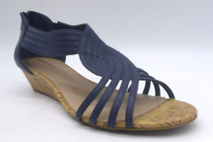 Charter Club Navy Blue Ginifur Woven Strappy Sandals Back Zip Size 9.5 Wedge