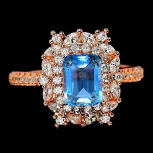 GENUINE AAA LONDON BLUE TOPAZ & WHITE CZ STERLING 925 SILVER RING 8.75-9.25 - Picture 1 of 9