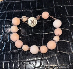 Signed Fossil Boho Style Multi Color Wood Beaded Brown Cord Bracelet Pink - Picture 1 of 5