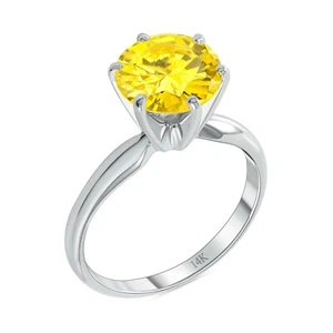 Anillo de compromiso solitario redondo de oro blanco 14 K amarillo canario de 2,50 quilates - Imagen 1 de 3