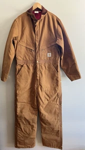 CARHARTT Ms Duck Quilt-Lined Coveralls One Piece Work Wear Warm Brown 42 Regular - Picture 1 of 5