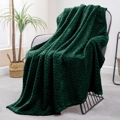 Manta polar verde bosque 50x70 pulgadas suave acogedora franela jacquard cálida Foto 1 de 4
