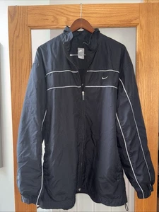 Vintage Nike Windbreaker Mens XL Black White Striped Track Jacket Mesh Lined Y2K - Bild 1 von 5