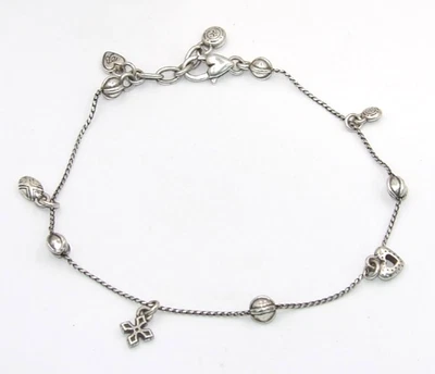 Brighton Heart & Cross Charms 银色脚链 9.5 至 10.25 英寸带袋 — 第 1/4 张图片