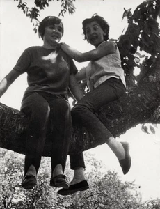 MUJERES CARIÑOSAS CHICAS en un árbol abrazando amor inusual lesbiana foto int +9402 - Imagen 1 de 2