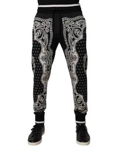 Dolce & Gabbana Paisley Print Sweatpants Men Black Pants - Picture 1 of 7