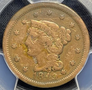 1849 Large Cent, PCGS F Braided Hair 1C, United States of America USA US Coin - Picture 1 of 5
