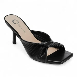 Journee Collection Black Heels Size 9.5 Open Square Toe Mule Slip On Dress Shoes - Picture 1 of 11