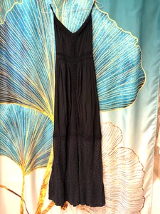 Abercrombie & Fitch Maxikleid klein Spaghettiträger Spitze Häkel schwarz Boho - Bild 1 von 19