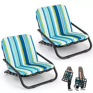 Low Beach Chairs for Adults 2 Pack with Aluminum Frame and Soft Cushion 300 LBS - Picture 1 of 9